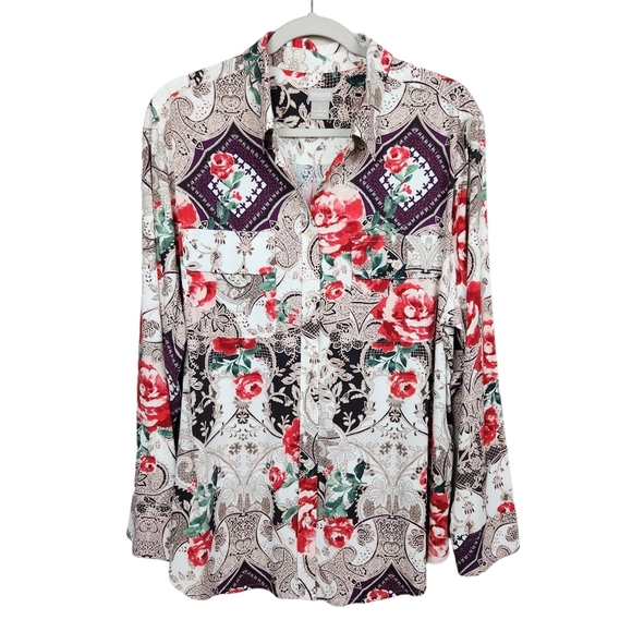 Chico's Silky Soft Floral Charm Easy Shirt Roses Modal Blend Women's Size XL - Picture 1 of 8